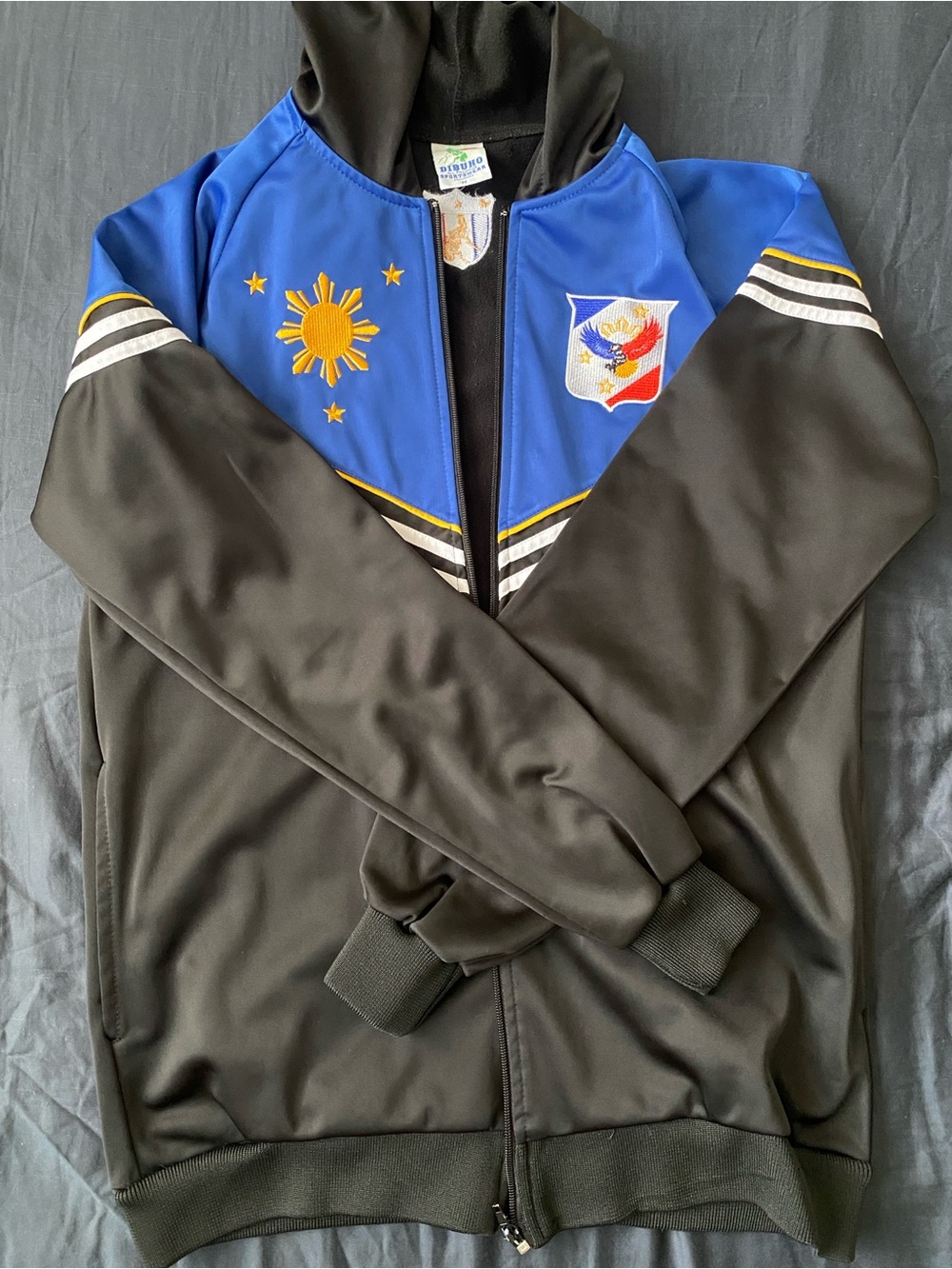 Men's Blue & Black Performance Track Jacket with Embroidered Crest